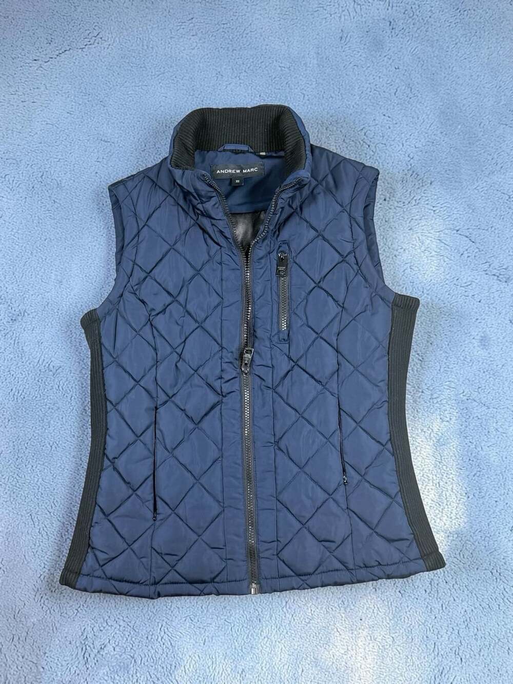 Andrew Marc Women's Quilted Full Zip Blue Puffer Vest Jacket W/Pocket Sz X-Small